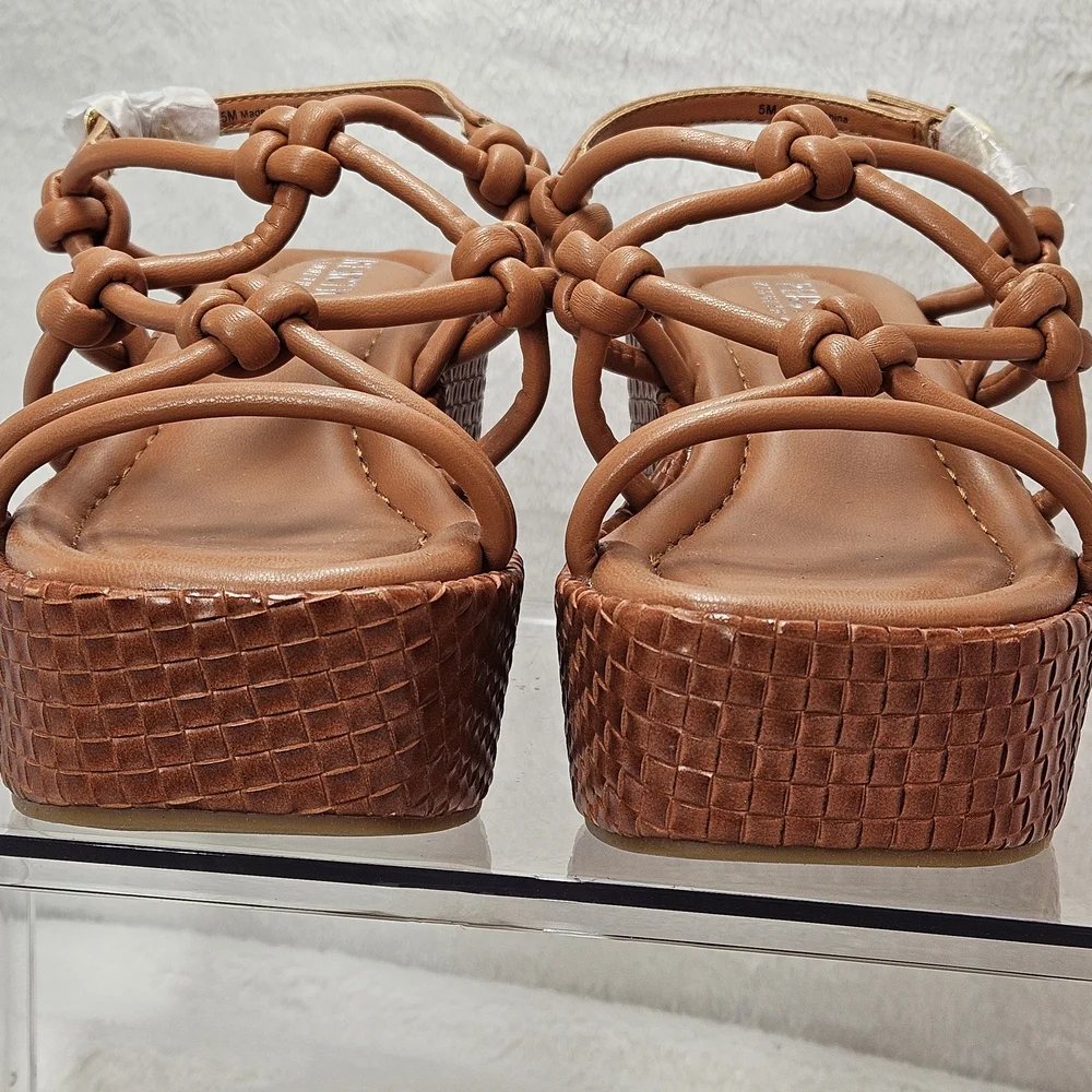 Kenneth Cole Essa Knots Platform Sandals Rust Woven Heel US 5 NIB